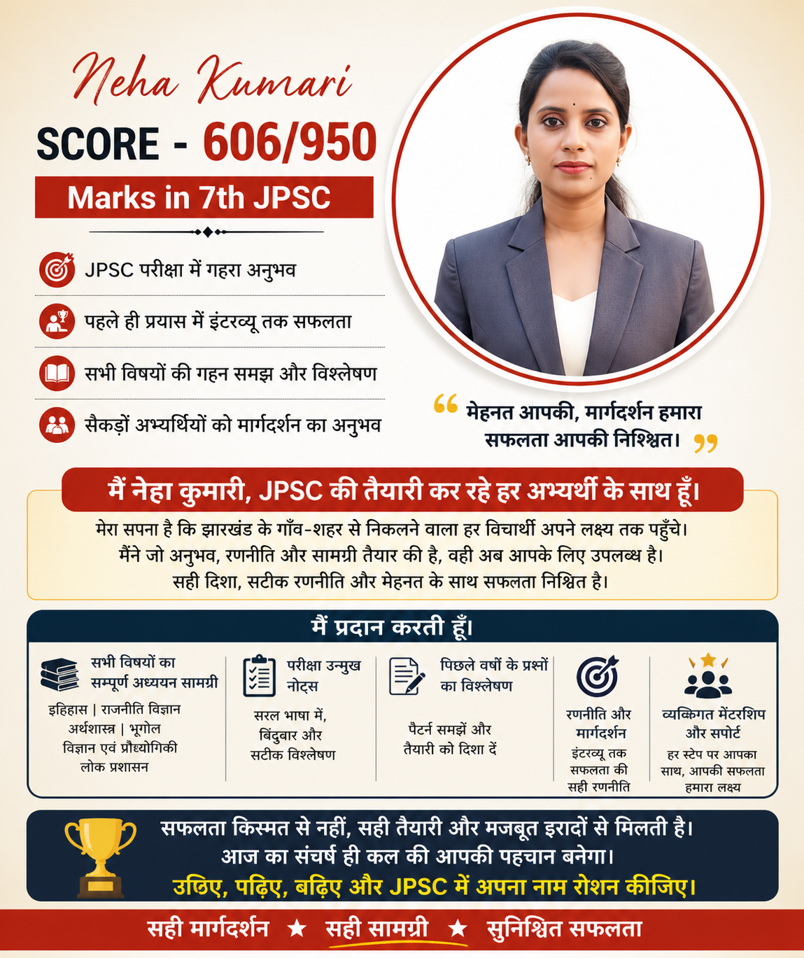 Mentor profile with JPSC score and guidance highlights